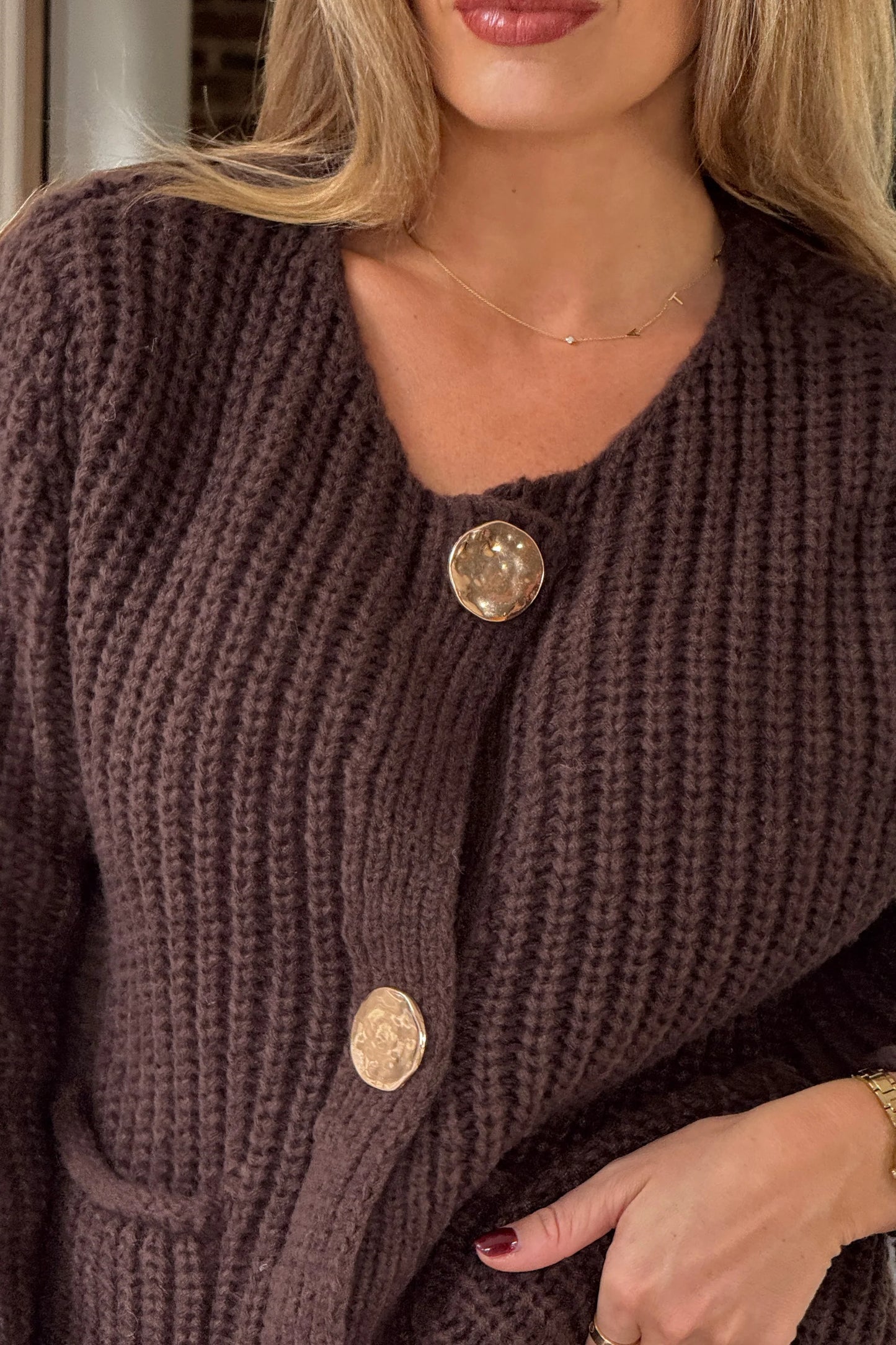 Girl in Mind Kelbie Chunky Knit Cardigan Chocolate