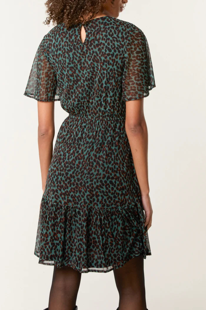 Nova of London Flutter Sleeve Round Neck Animal Dress