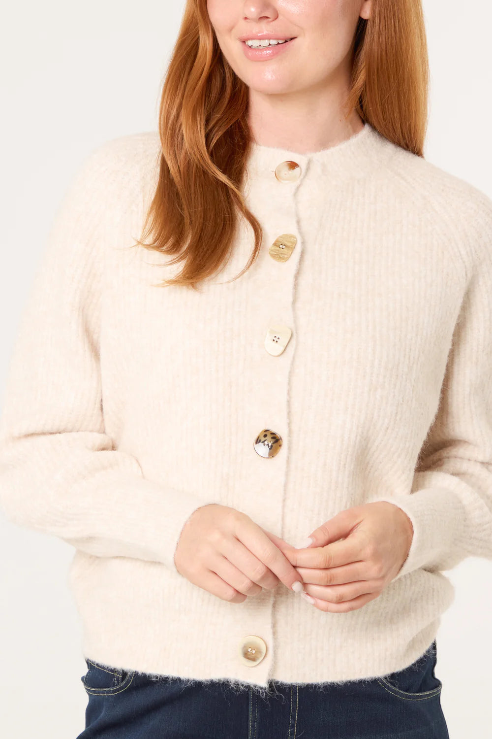 Nova of London Print Buttons Round Neck Knit Cardigan