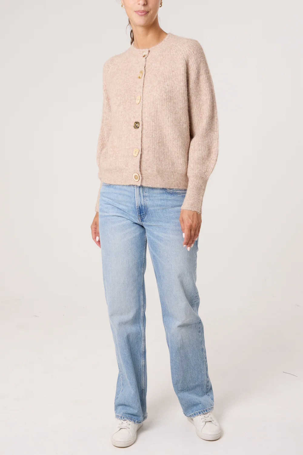 Nova of London Print Buttons Round Neck Knit Cardigan