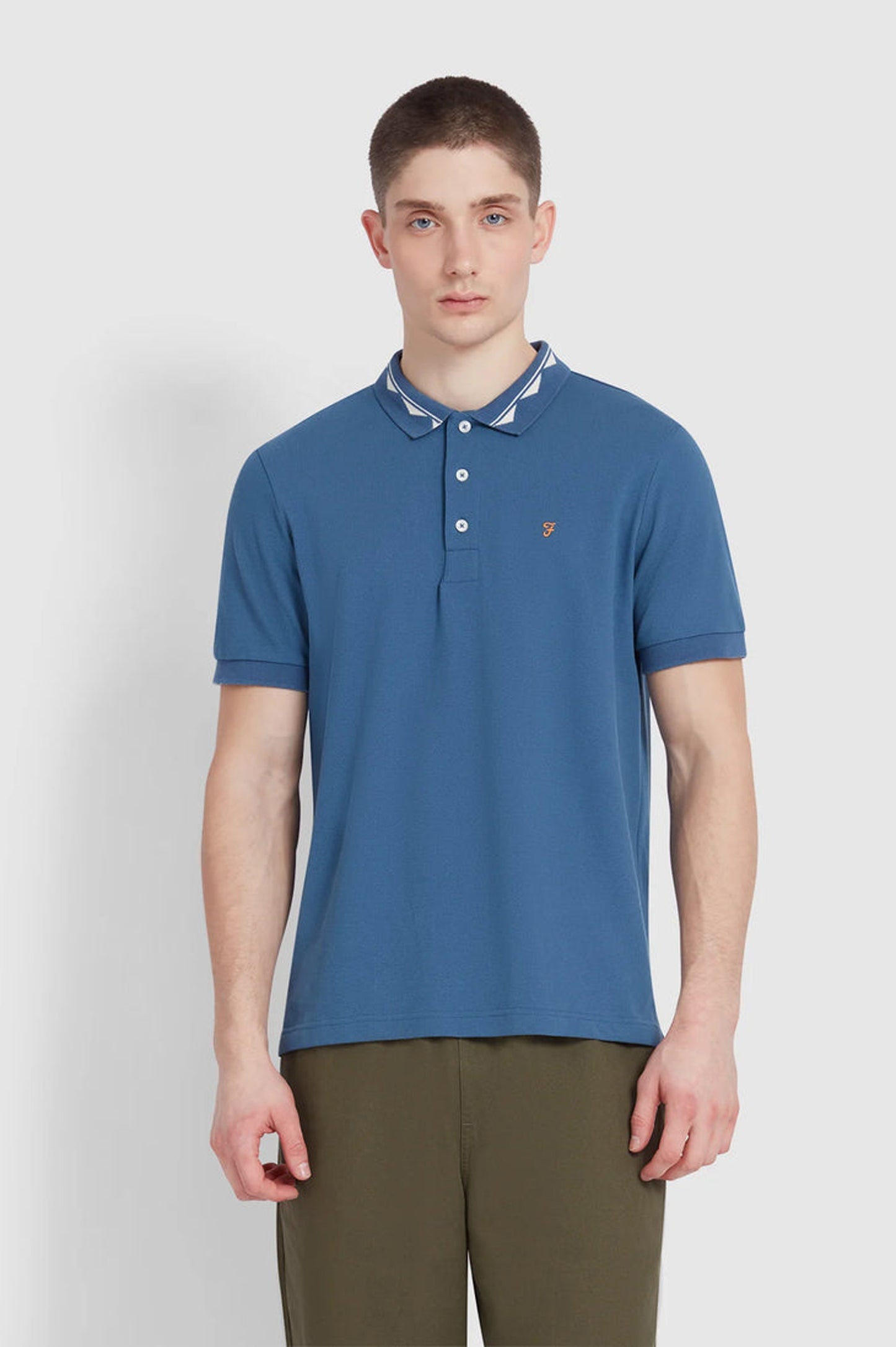 Farah Reeves Zig Zag Tipped Collar Polo Shirt