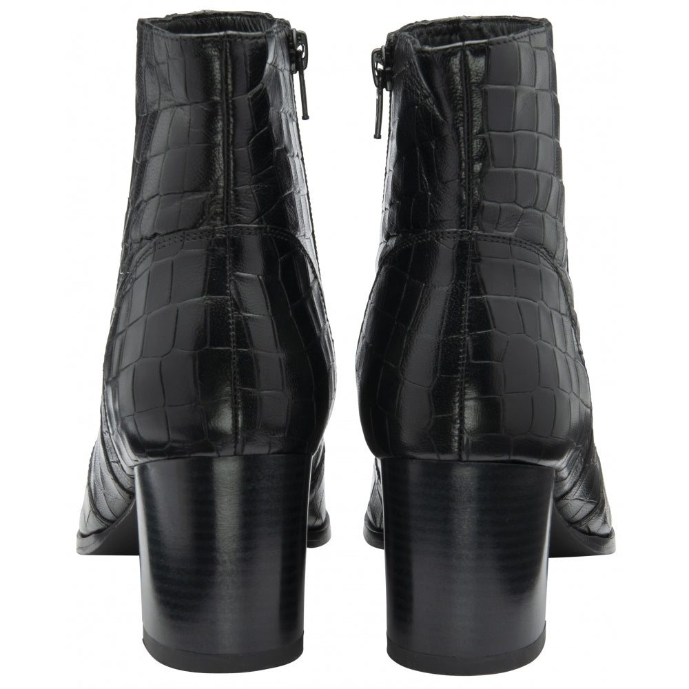 Black Croc-Print Leather Louth Heeled Ankle Boots | Ravel