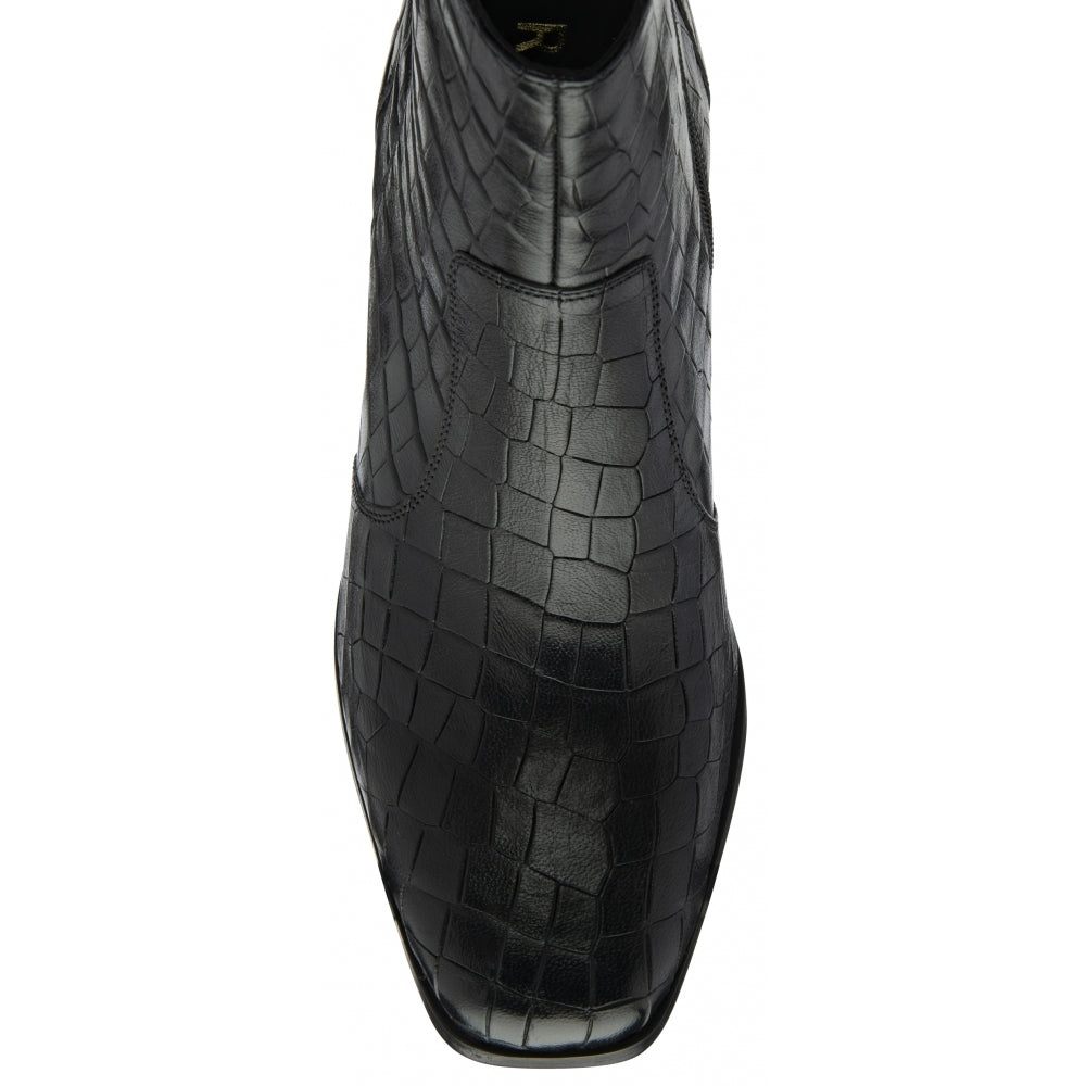 Black Croc-Print Leather Louth Heeled Ankle Boots | Ravel