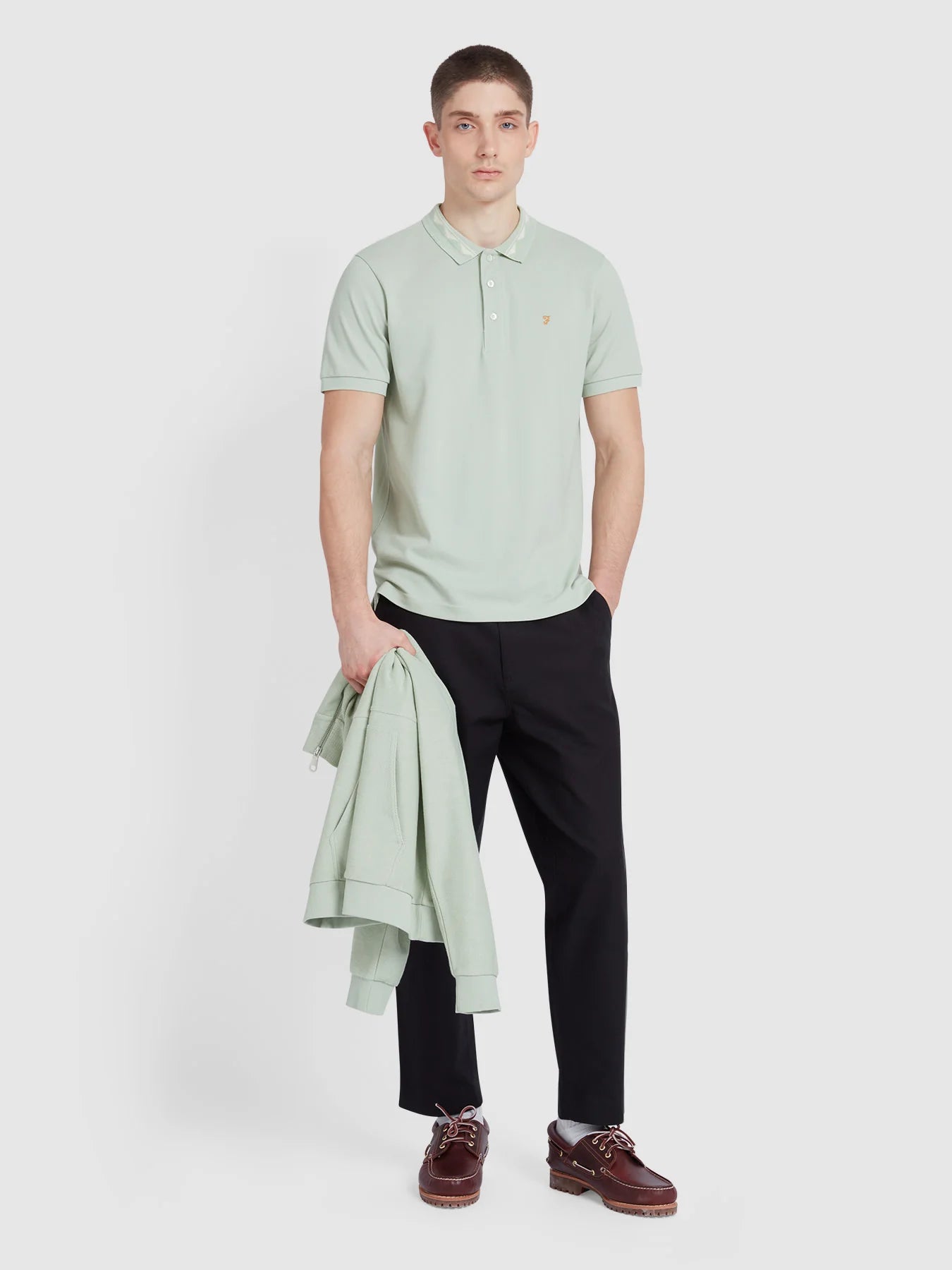 Farah Reeves Zig Zag Tipped Collar Polo Shirt