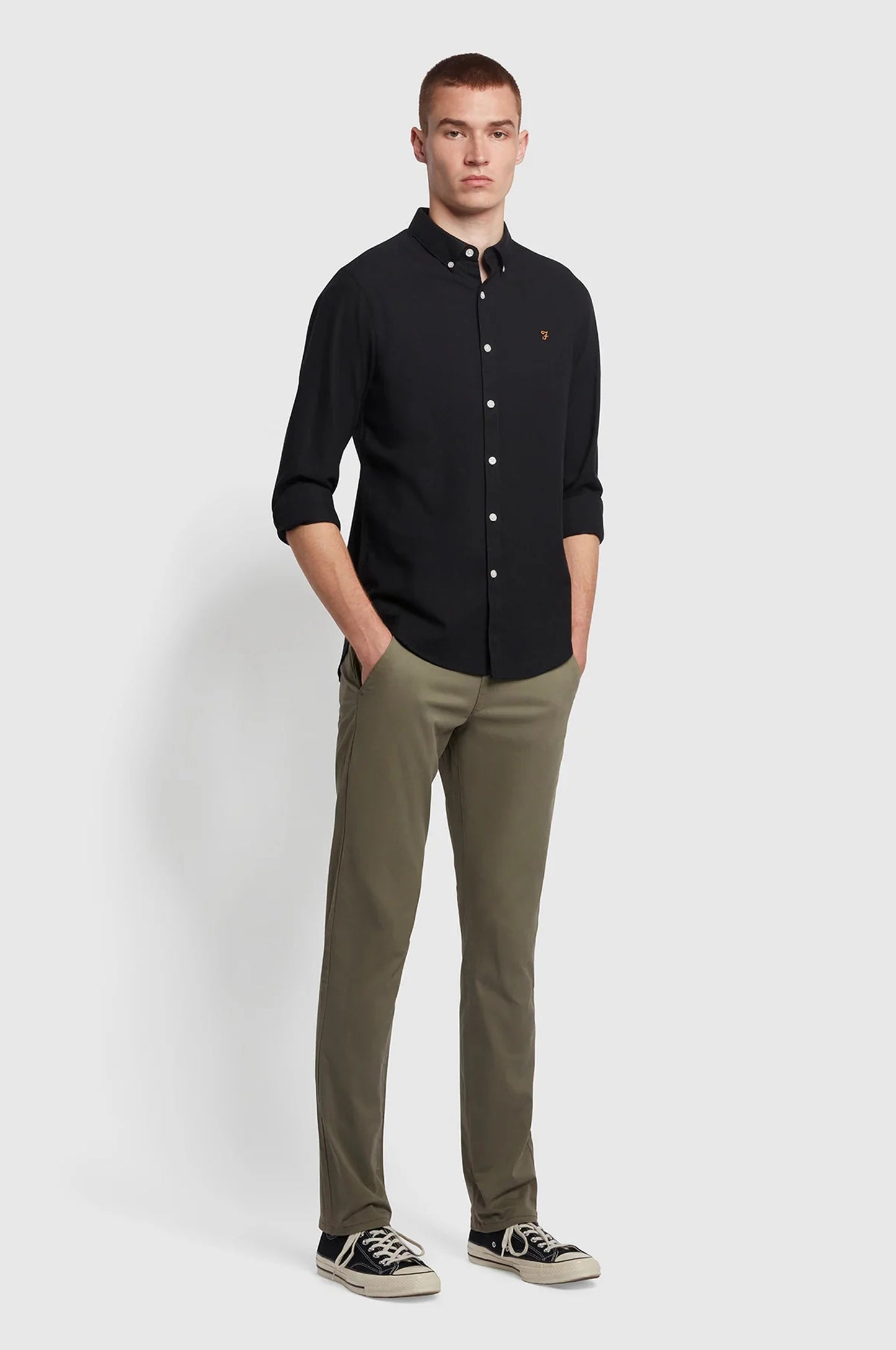 Farah Elm Regular Fit Organic Cotton Twill Chinos In Vintage Green