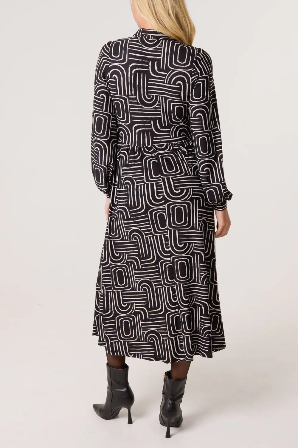 Nova of London Geo Swirl Shirred Button Stretch Dress