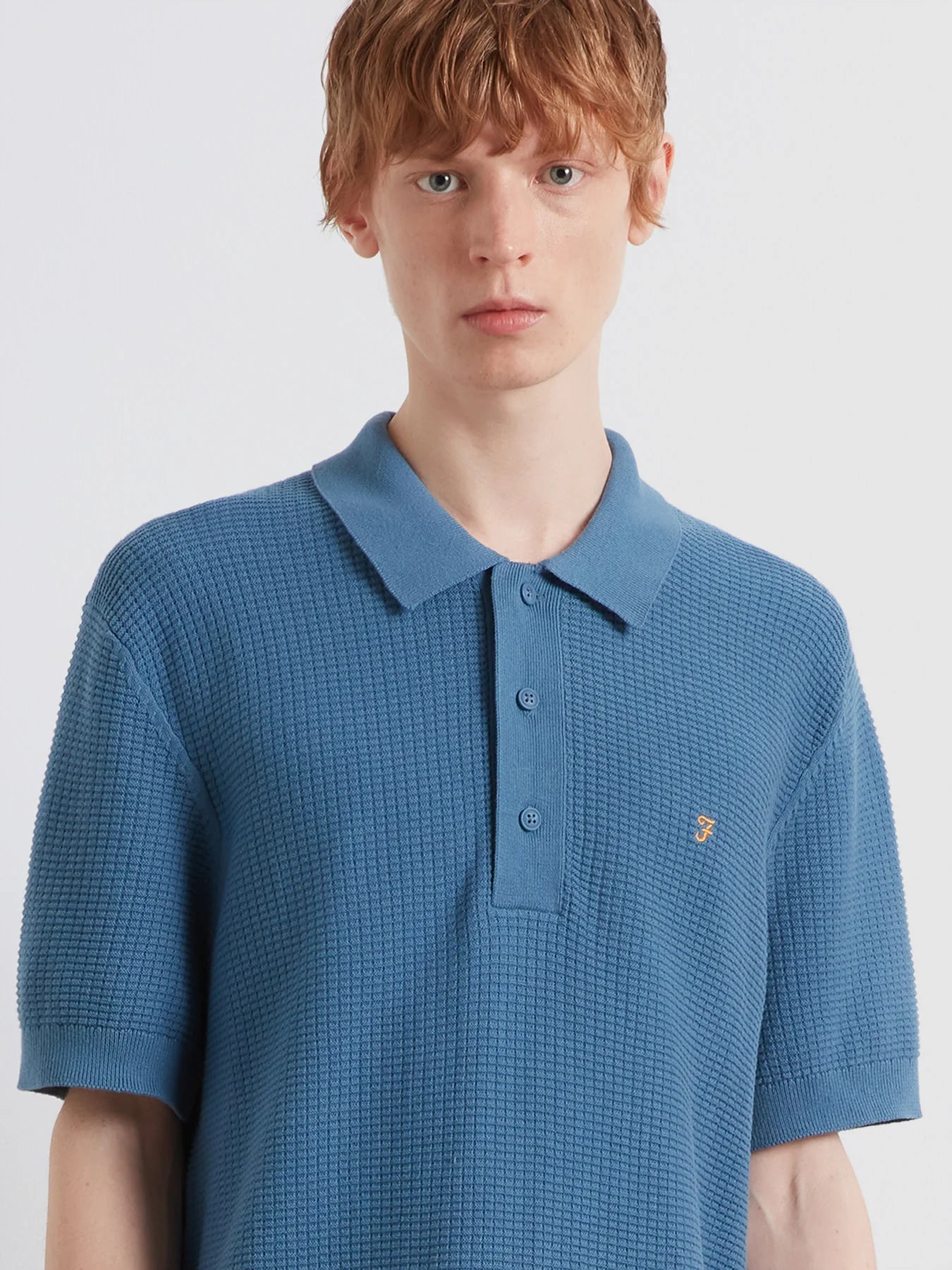 Farah Thornley Knitted Polo Shirt In Blue Tide