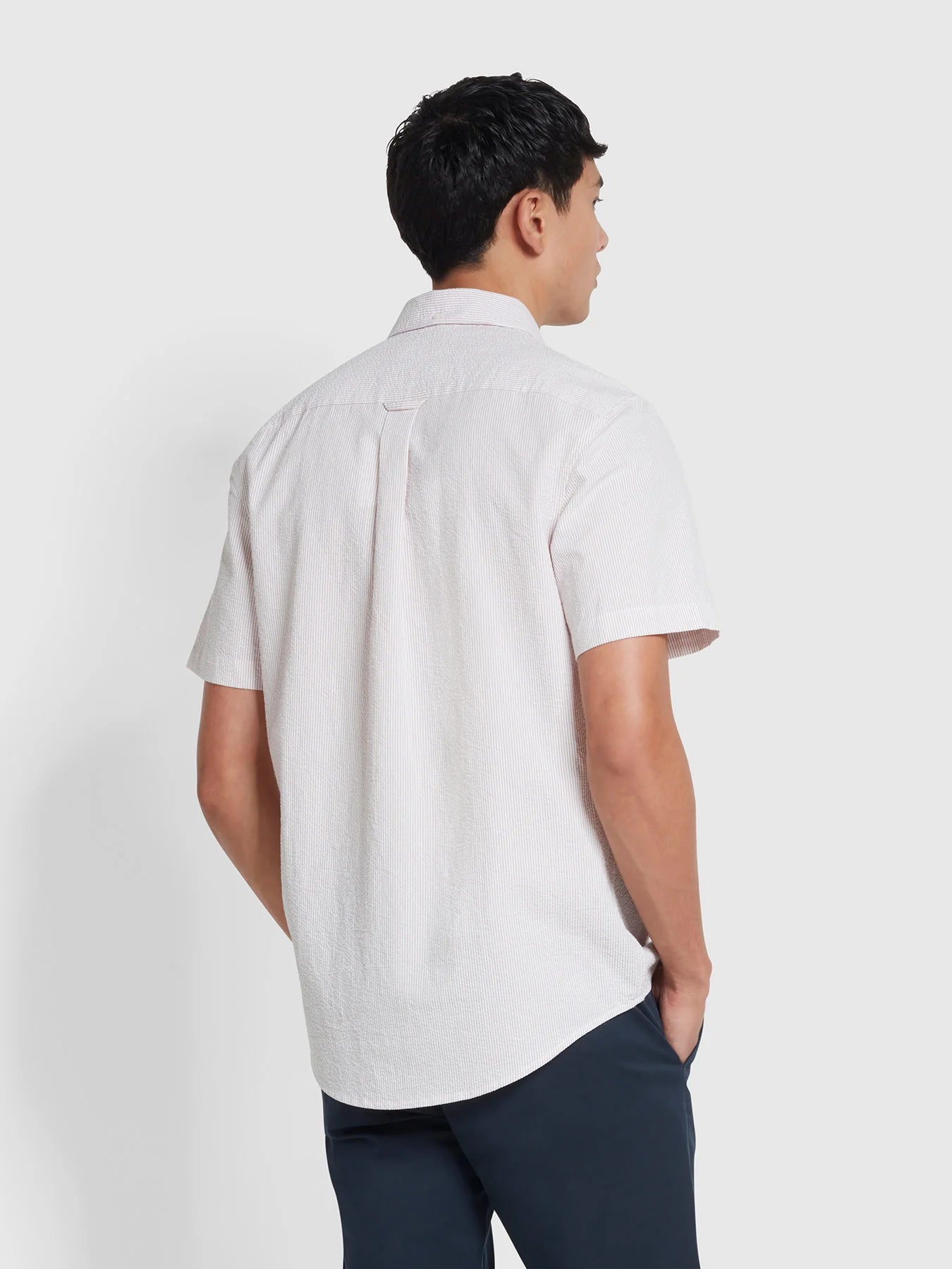 Farah Lewis Seersucker Stripe Organic Cotton Short Sleeve Shirt
