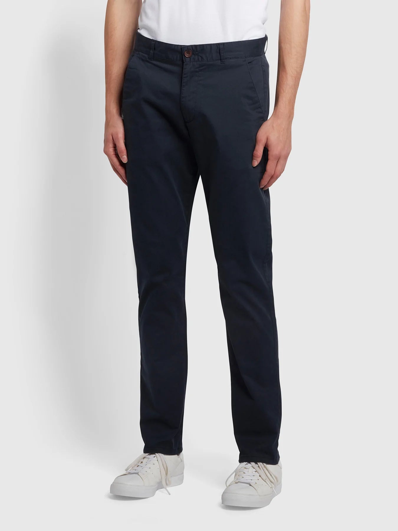 Farah Elm Regular Fit Organic Cotton Twill Chinos In True Navy