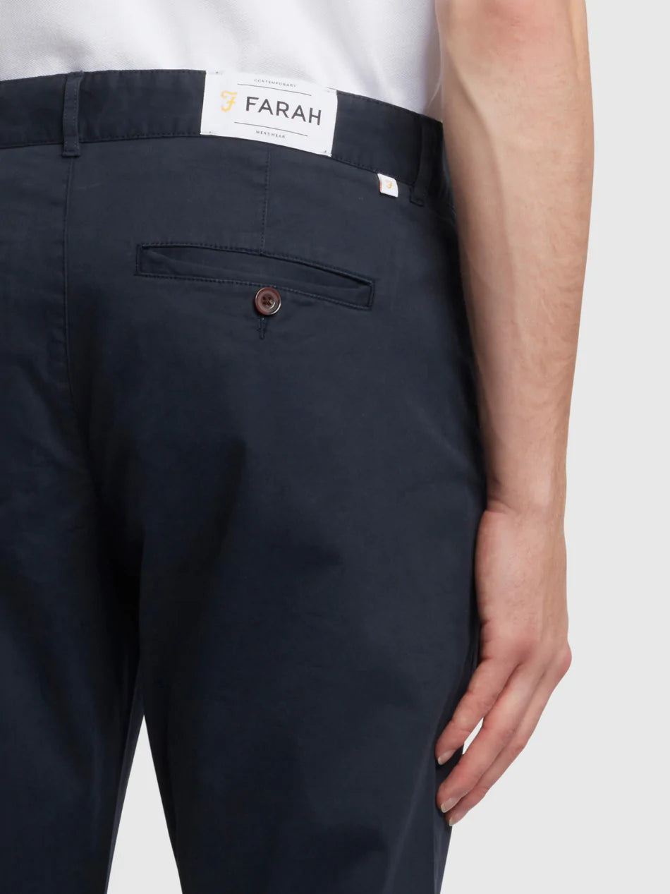 Farah Elm Regular Fit Organic Cotton Twill Chinos In True Navy