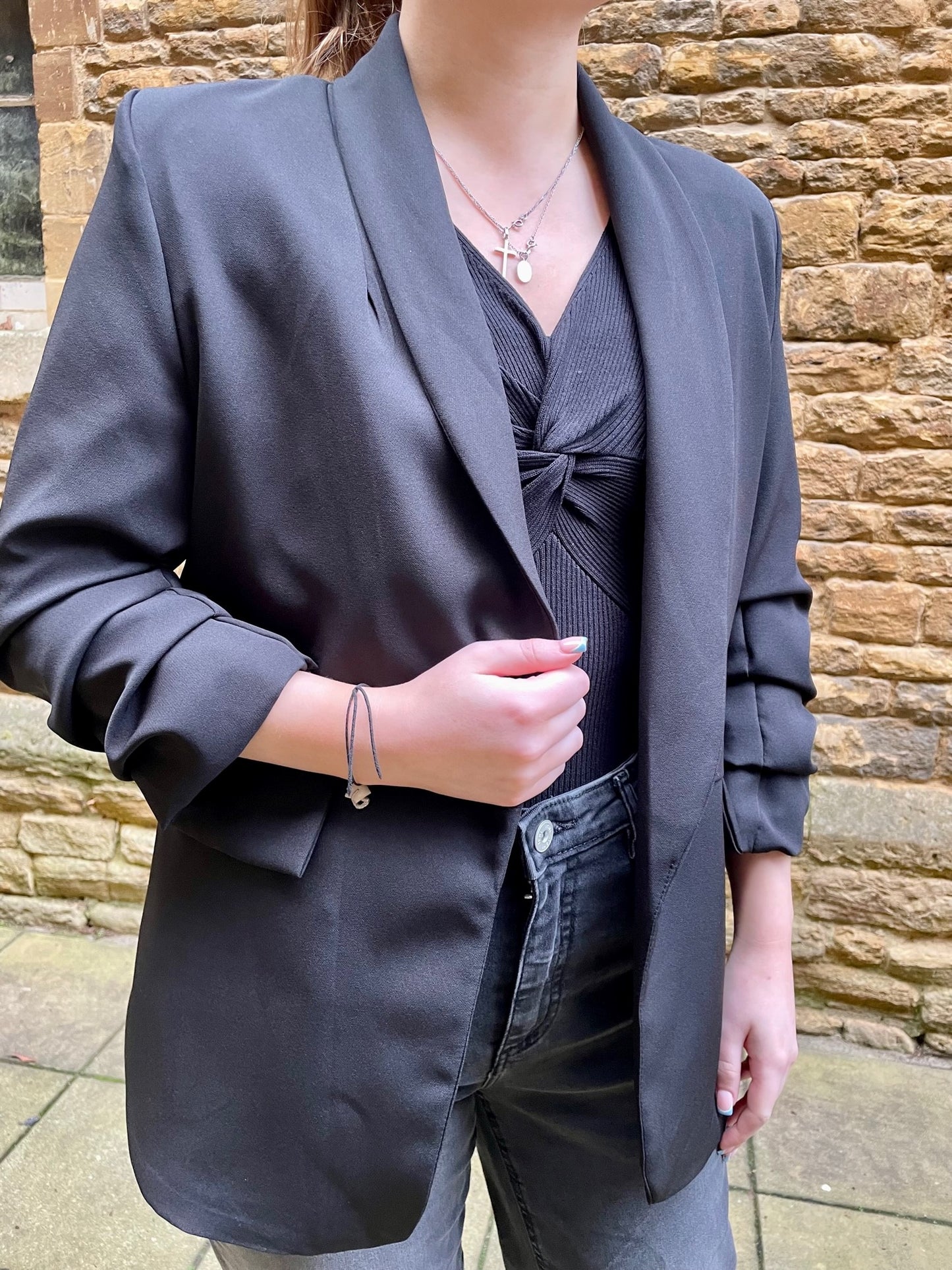 LONDON EDITS RUCHED SLEEVED BLAZER