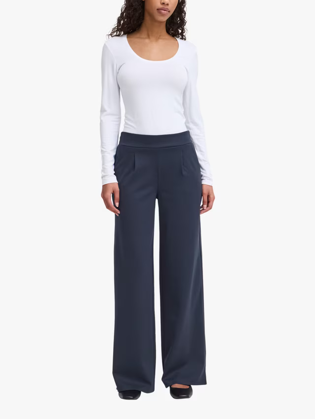 ICHI Kate Wide Leg Trousers, Total Eclipse
