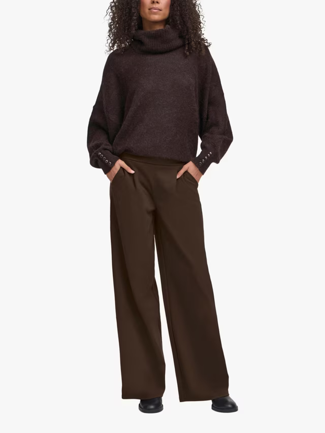 ICHI Kate Wide Leg Tailored Trousers, Chocolate Torte