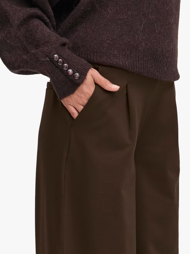 ICHI Kate Wide Leg Tailored Trousers, Chocolate Torte