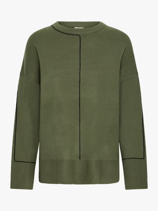 ICHI Ballia Crew Neck Jumper, Rifle Green