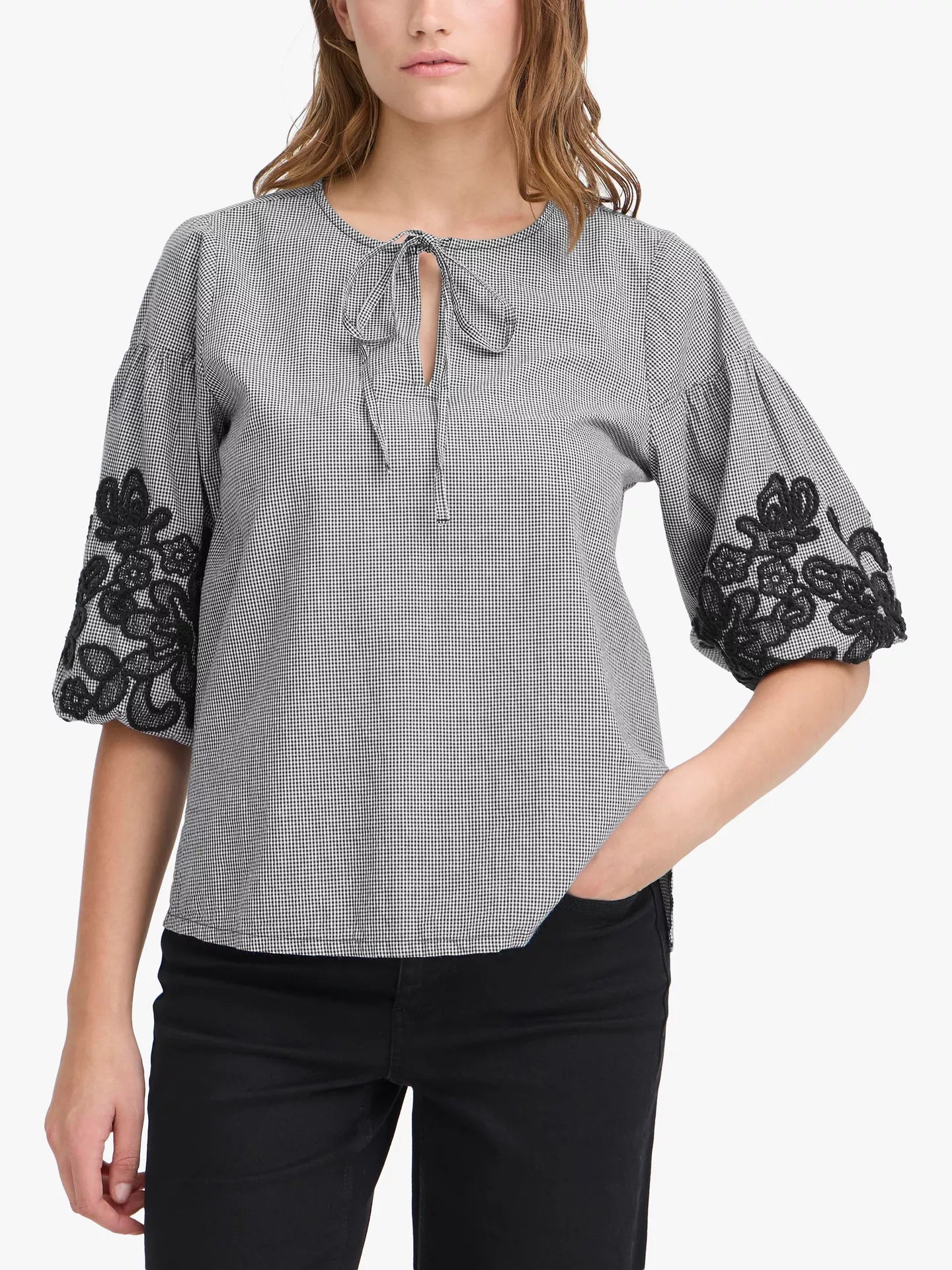 Ichi Ihfloza Tie-Neck Cotton Blouse, Eclipse
