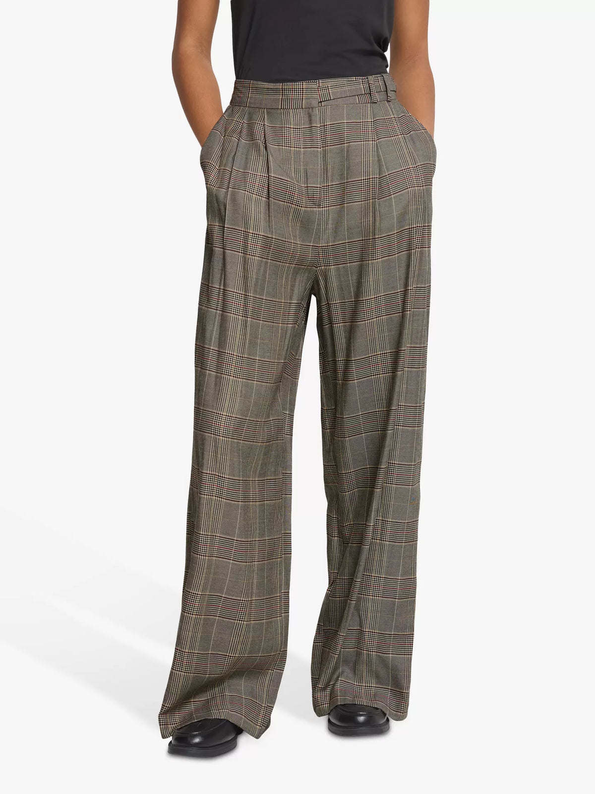 ICHI Ihlaito Check Wide Leg Trousers