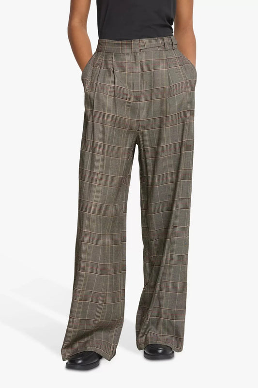 ICHI Ihlaito Check Wide Leg Trousers
