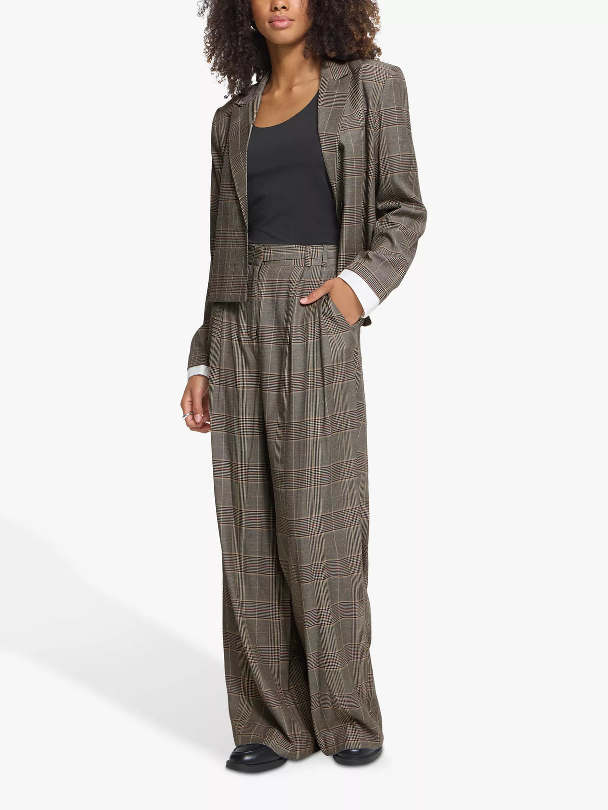 ICHI Ihlaito Check Wide Leg Trousers