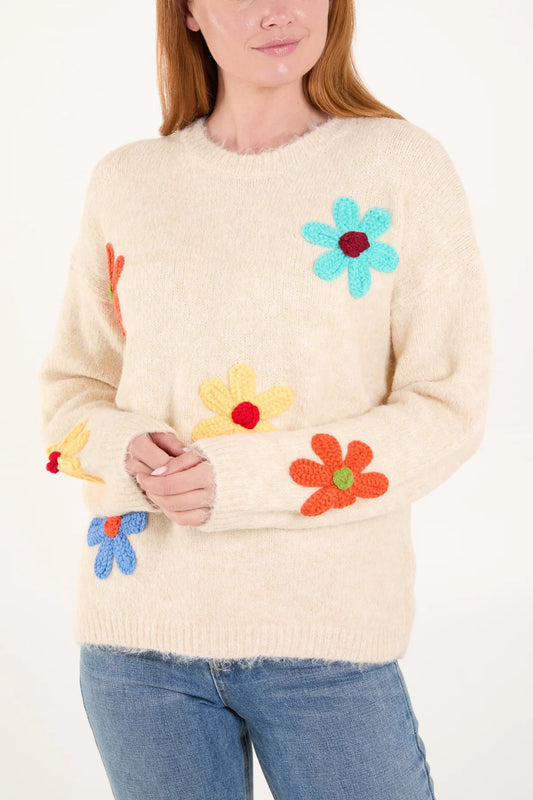 Nova of London Colourful Flower Knit Round Neck Jumper