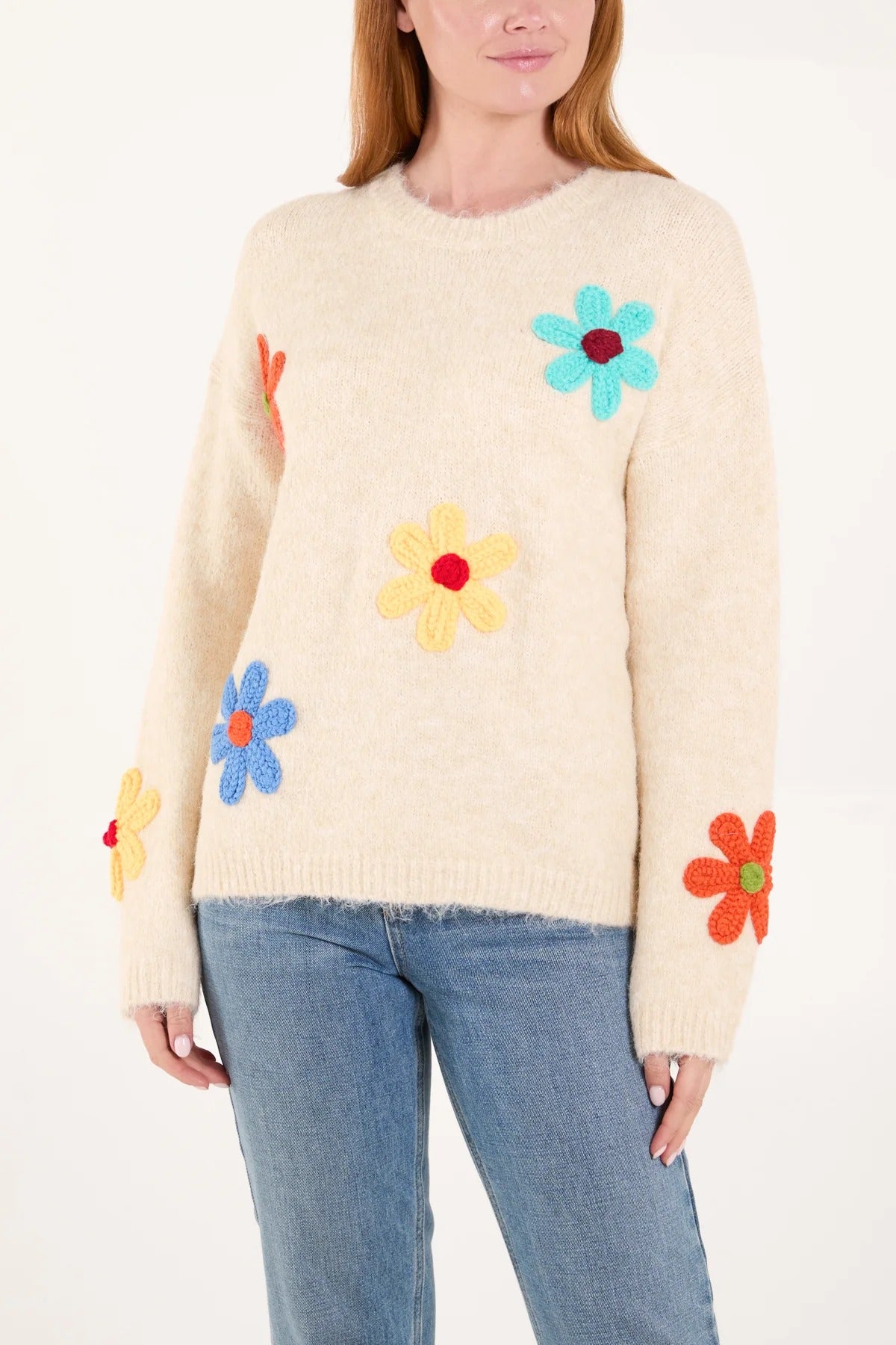 Nova of London Colourful Flower Knit Round Neck Jumper