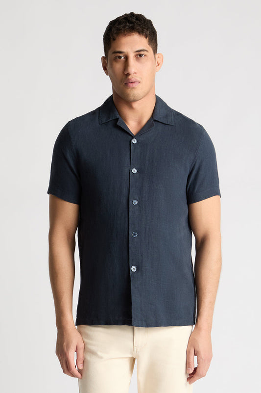 Remus Uomo Tapered Fit Short Sleeve Linen Shirt