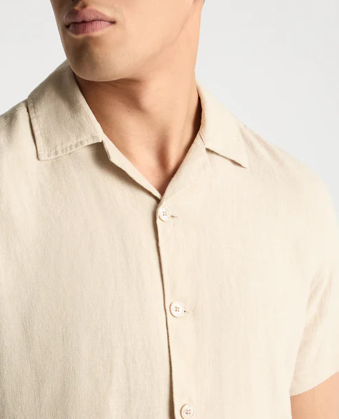 Remus Uomo Tapered Fit Short Sleeve Linen Shirt (Stone)