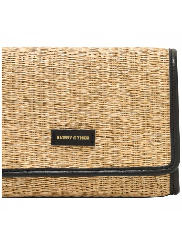 Every Other Straw Flap Over Crossbody Black
