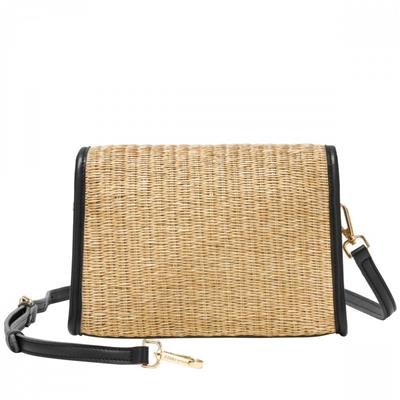 Every Other Straw Flap Over Crossbody Black