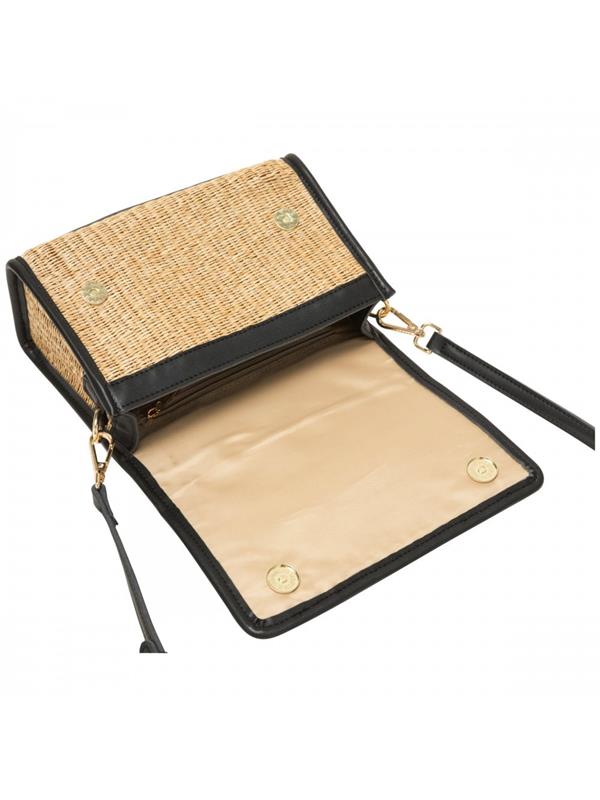 Every Other Straw Flap Over Crossbody Black