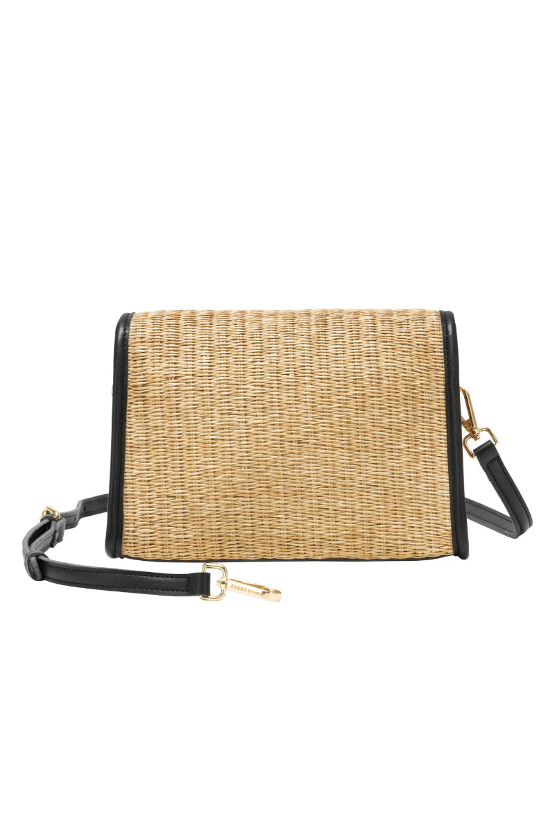 Every Other Straw Flap Over Crossbody Black