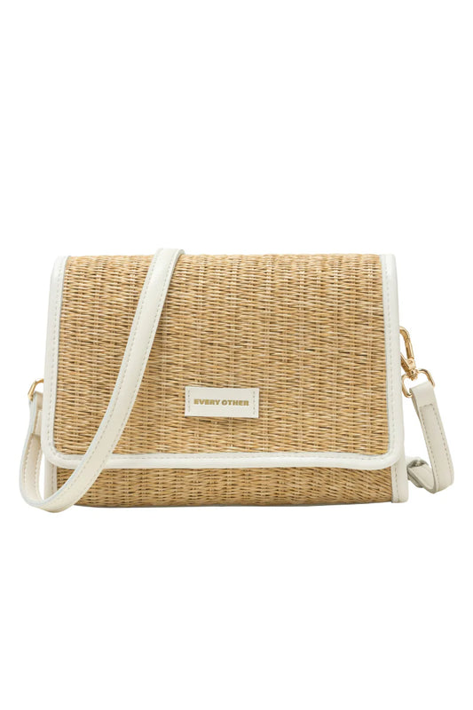 Every Other Straw Flap Over Crossbody White