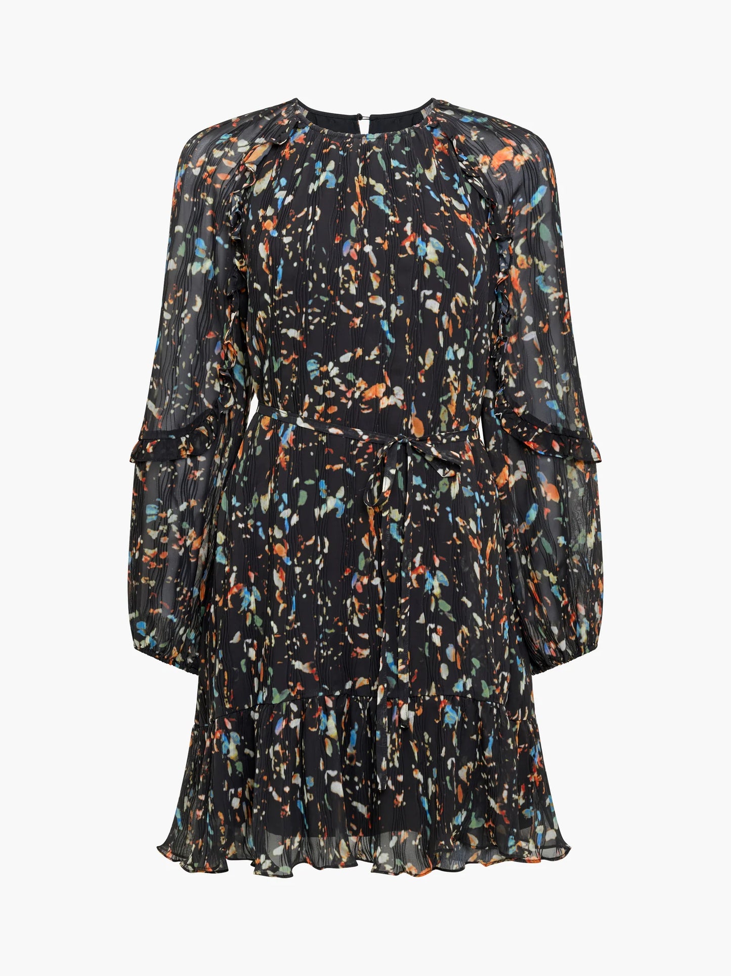 French Connection Kylie Black Abstract Printed Ruffle Mini Dress