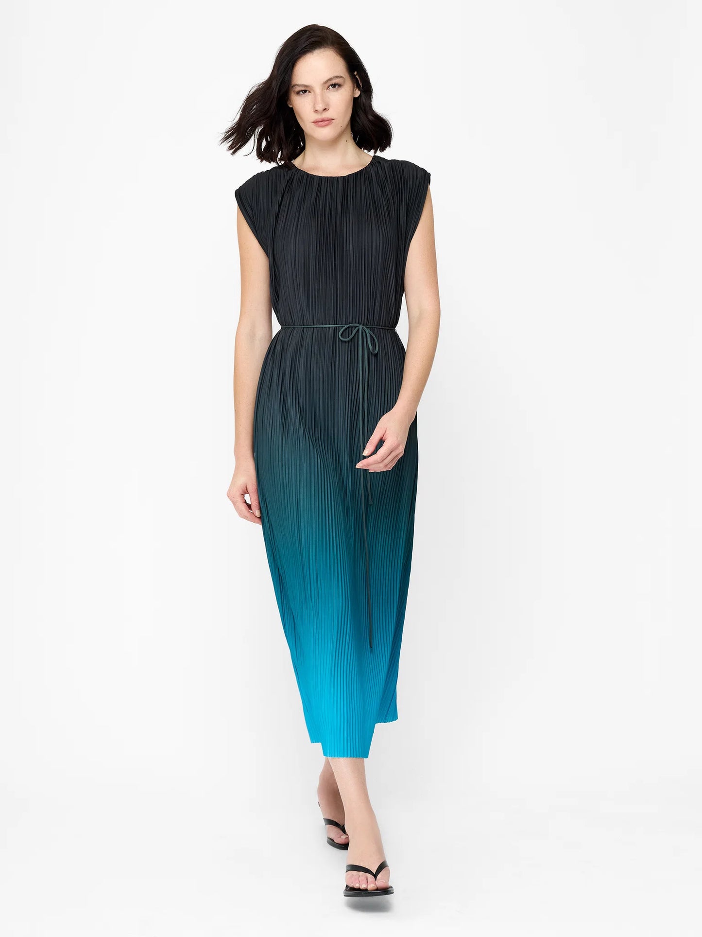 French Connection Xena Pleated Blue Ombre Column Midi Dress