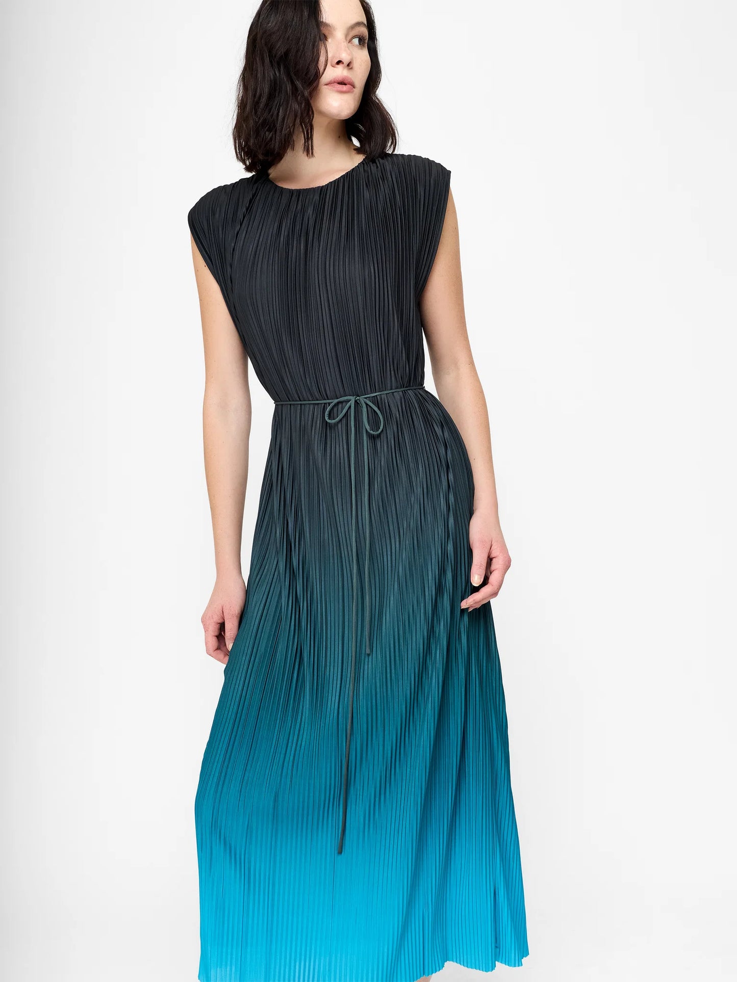French Connection Xena Pleated Blue Ombre Column Midi Dress