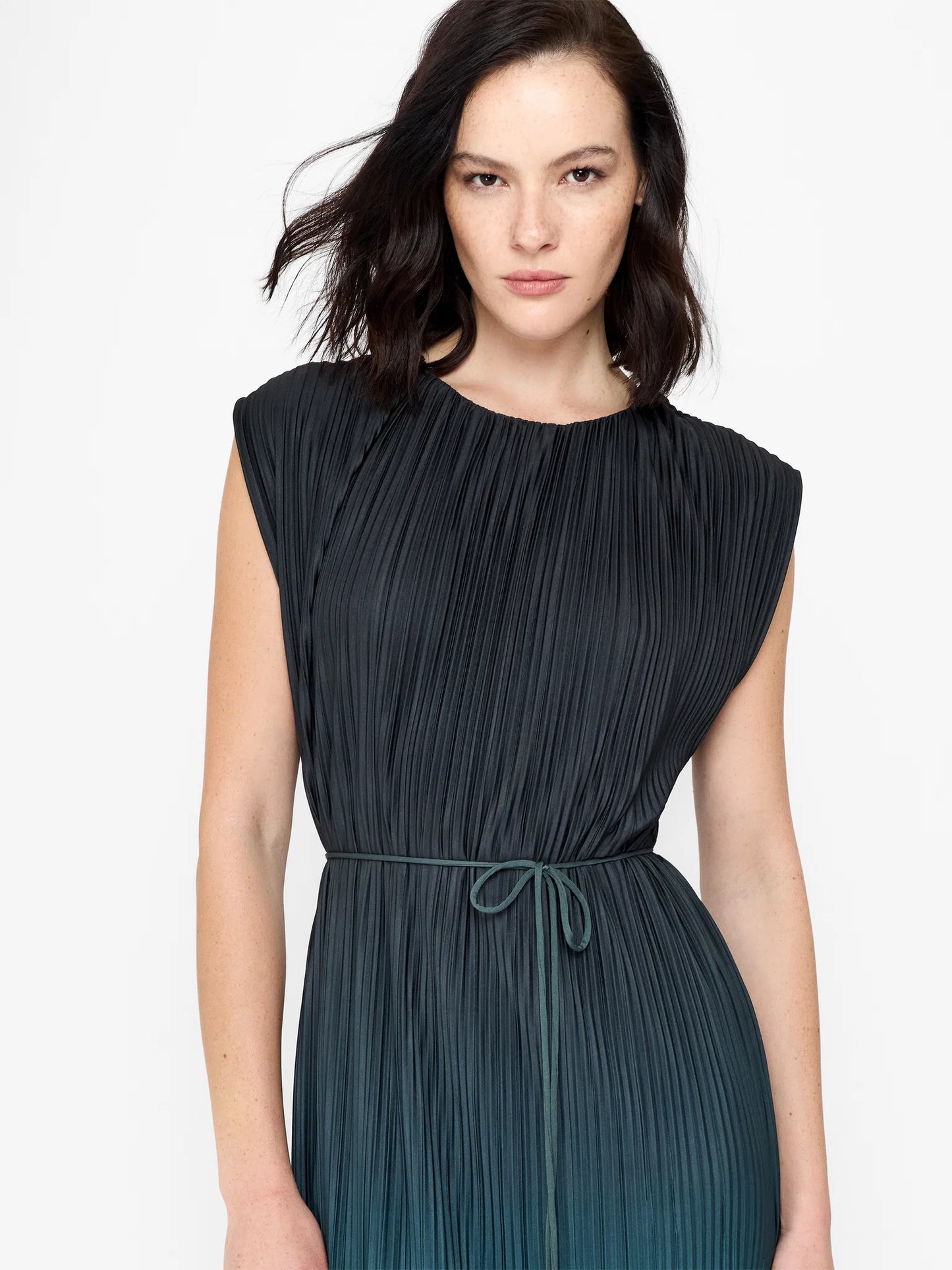 French Connection Xena Pleated Blue Ombre Column Midi Dress