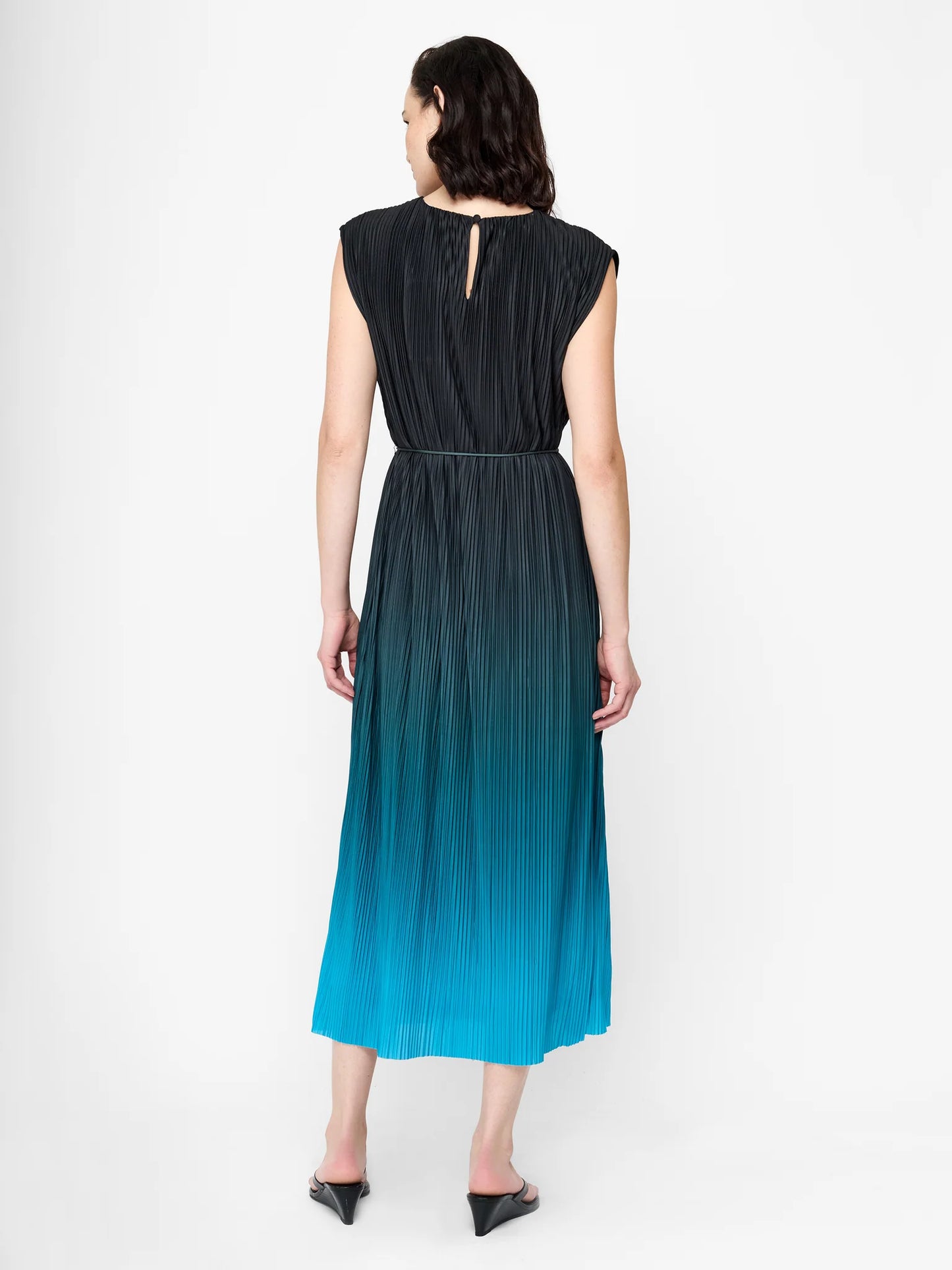 French Connection Xena Pleated Blue Ombre Column Midi Dress