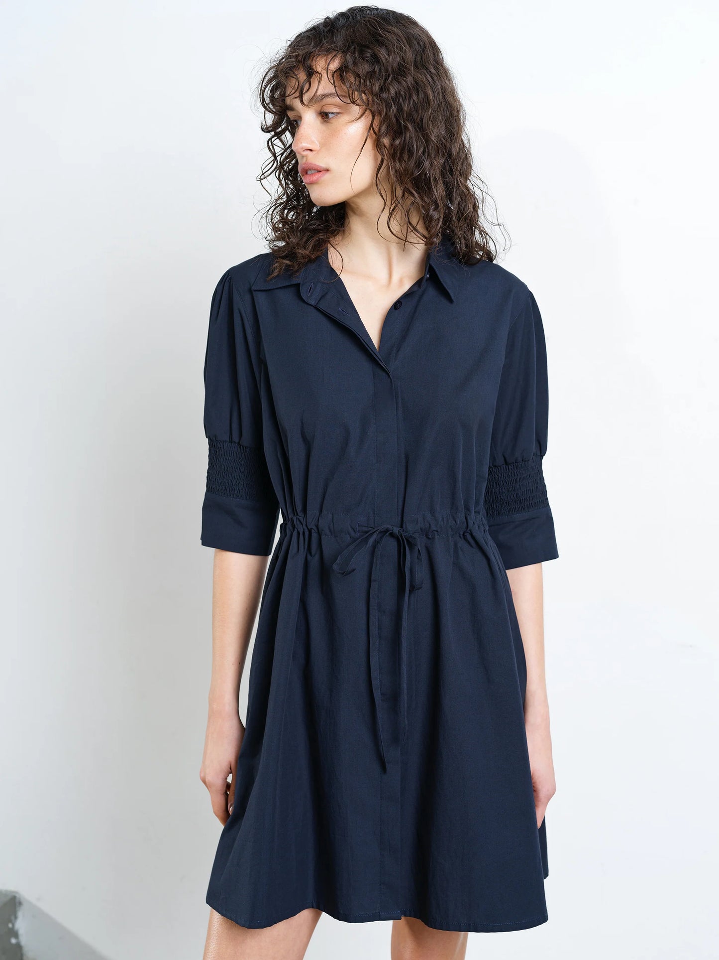 French Connection Cambria Cotton Cinched Waist Shirt Dress