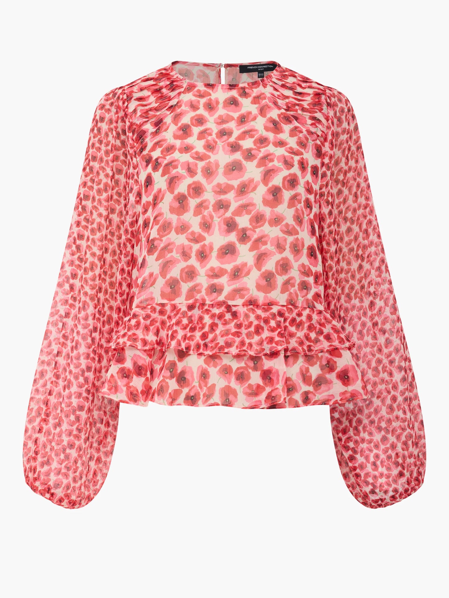 French Connection Poppy Emina Semi-Sheer Puff Sleeve Top