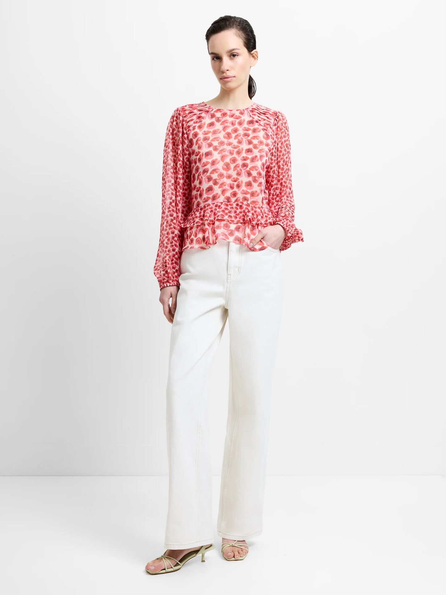 French Connection Poppy Emina Semi-Sheer Puff Sleeve Top