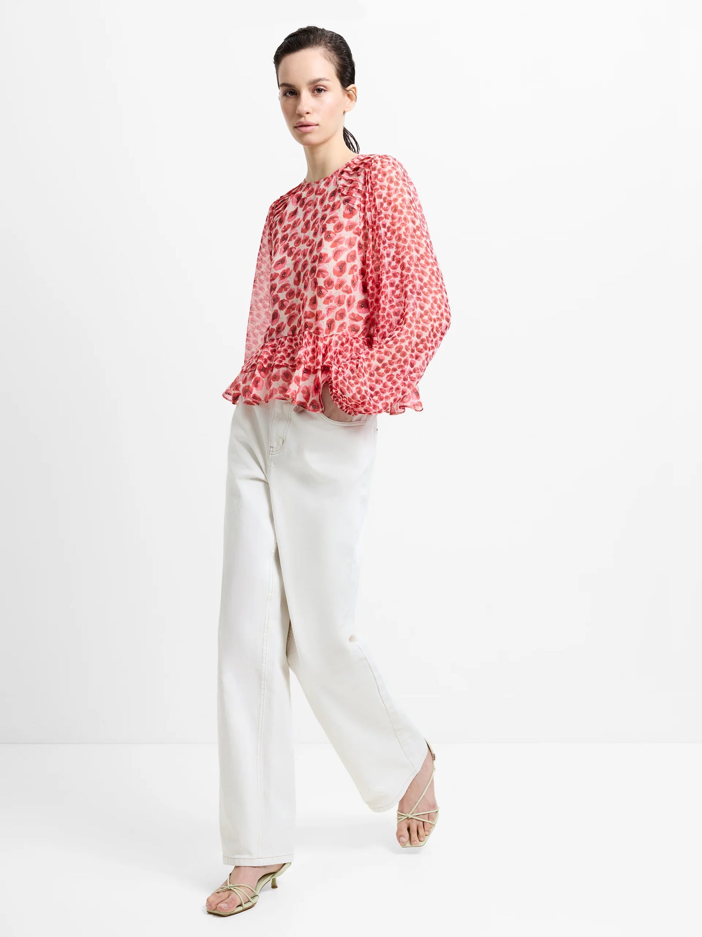 French Connection Poppy Emina Semi-Sheer Puff Sleeve Top