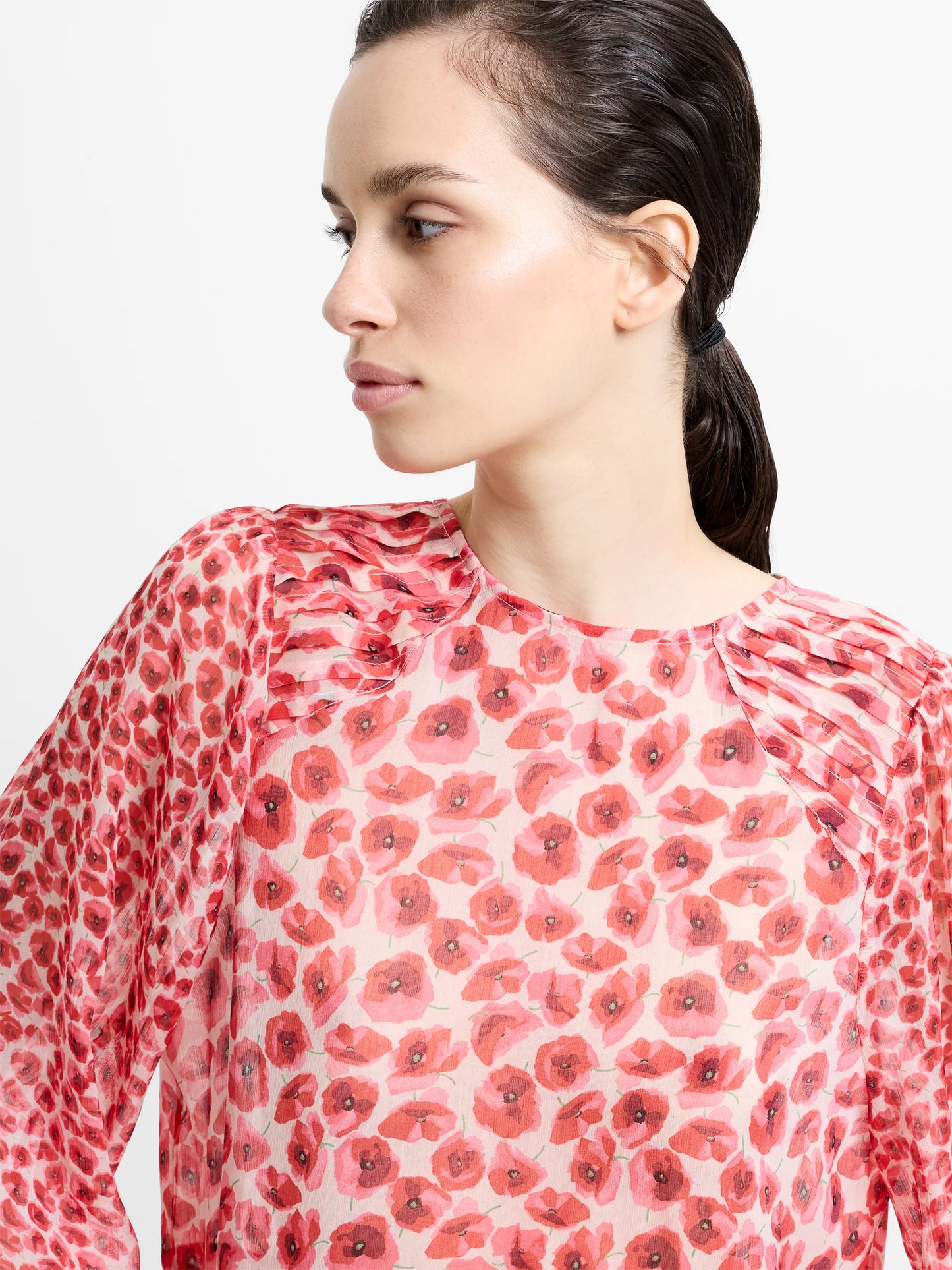 French Connection Poppy Emina Semi-Sheer Puff Sleeve Top