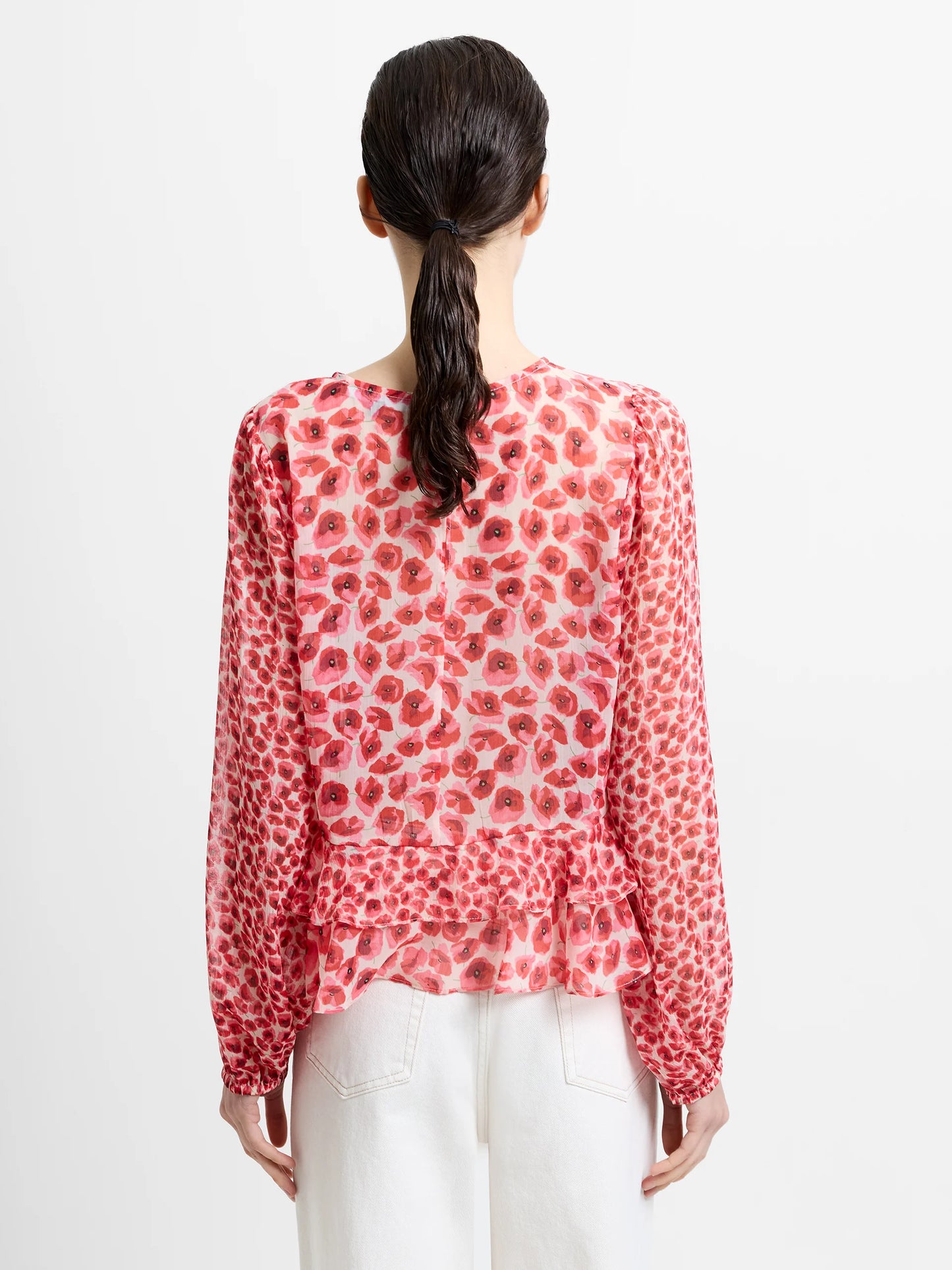 French Connection Poppy Emina Semi-Sheer Puff Sleeve Top