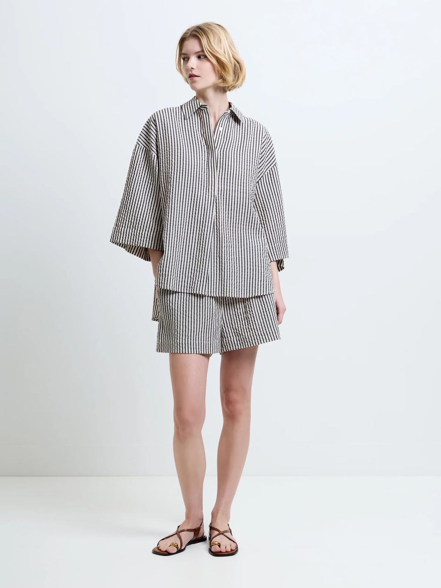 French Connection Lia Seersucker Striped Shirt