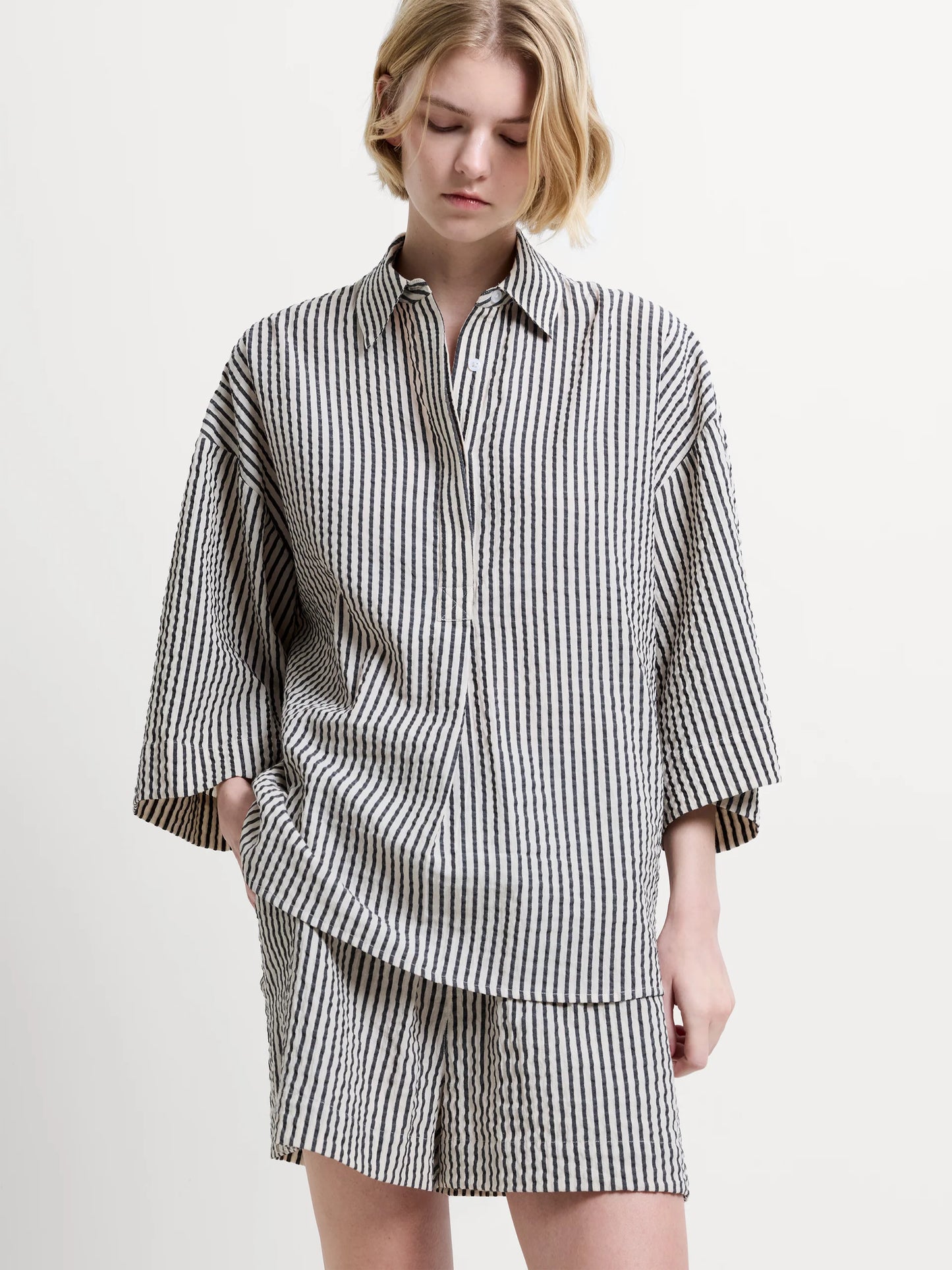French Connection Lia Seersucker Striped Shirt