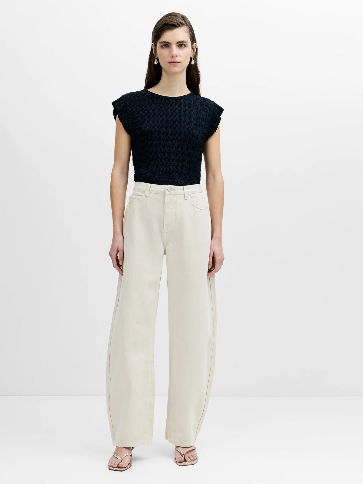 French Connection Misa Relaxed Cream Curved Leg Jeans