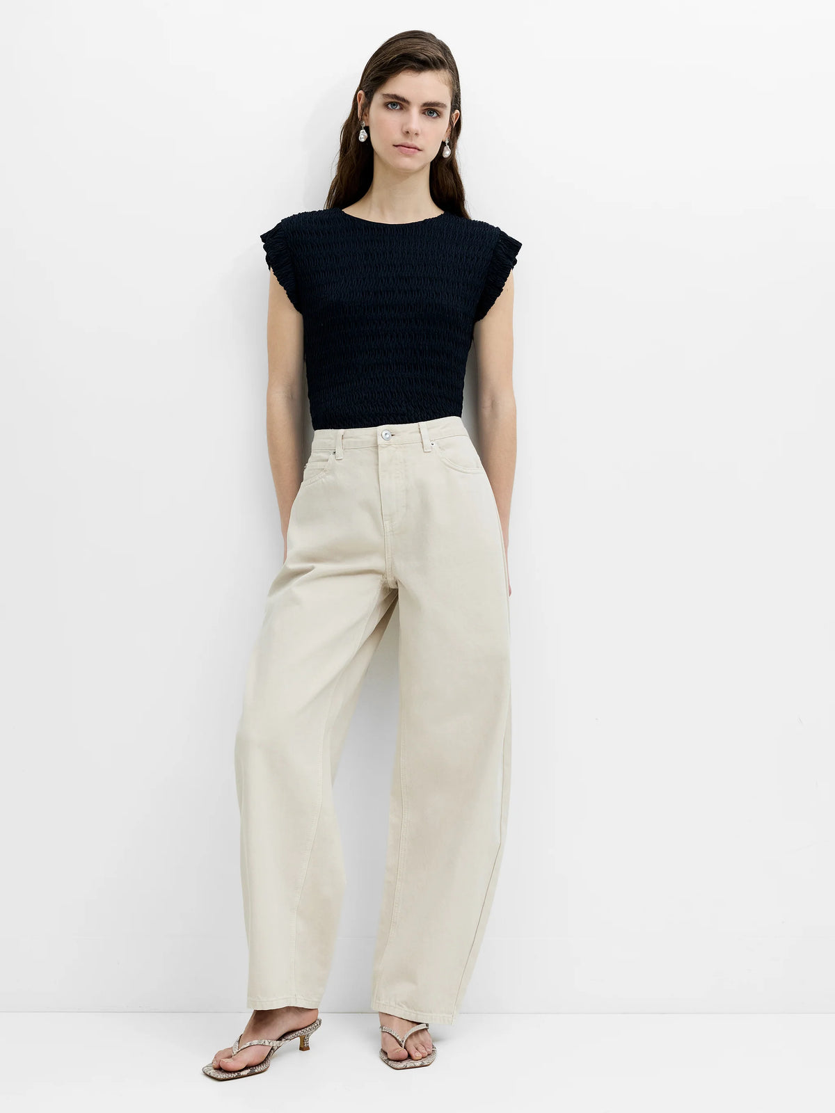 French Connection Misa Relaxed Cream Curved Leg Jeans