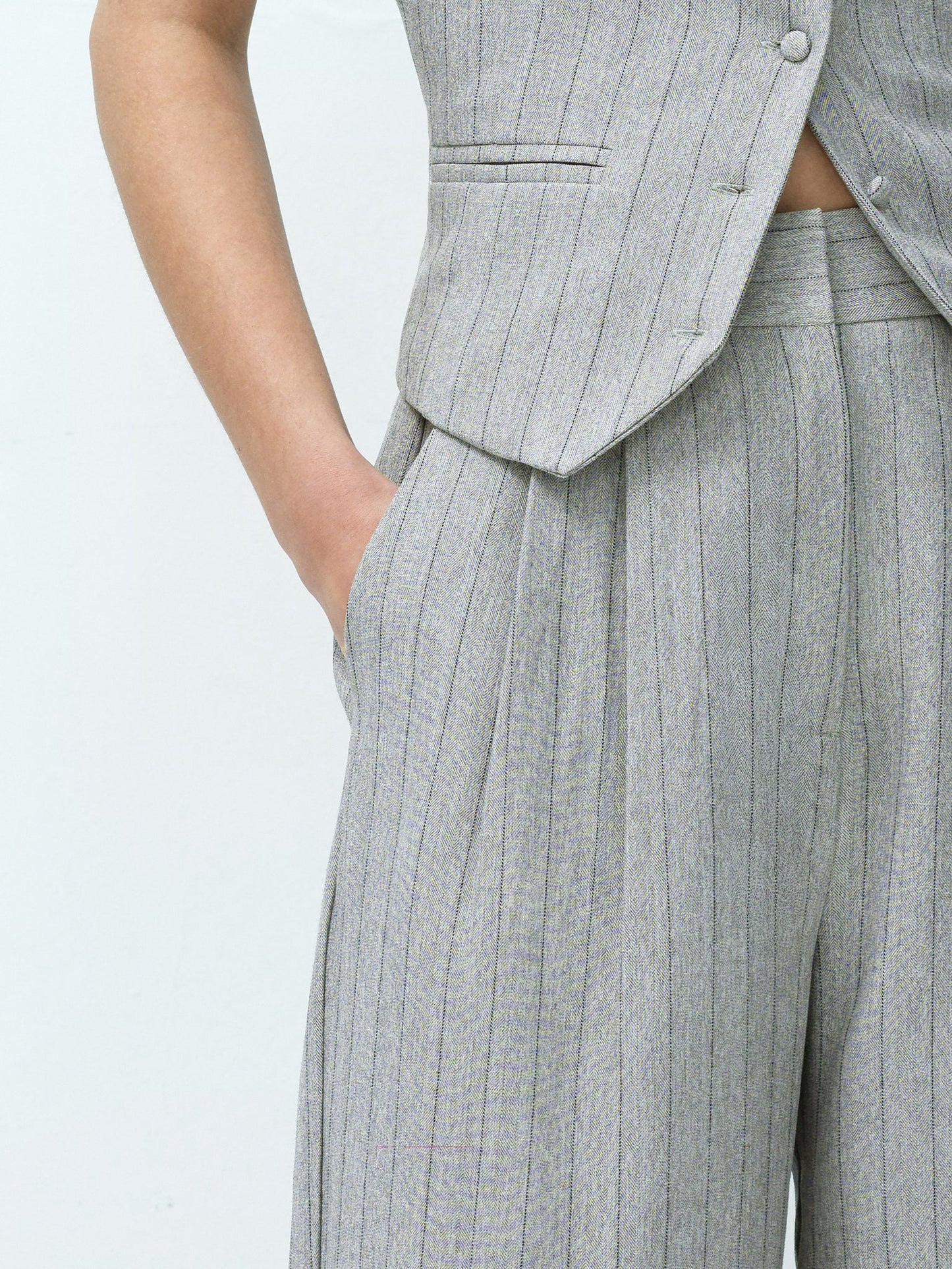 French Connection Enya Tailored Grey Pinstripe Wide Leg Trousers