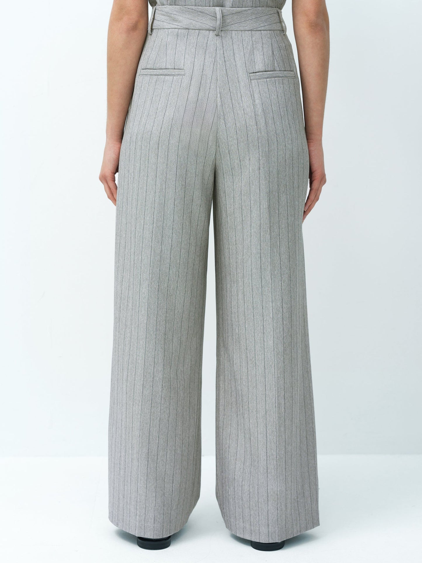 French Connection Enya Tailored Grey Pinstripe Wide Leg Trousers
