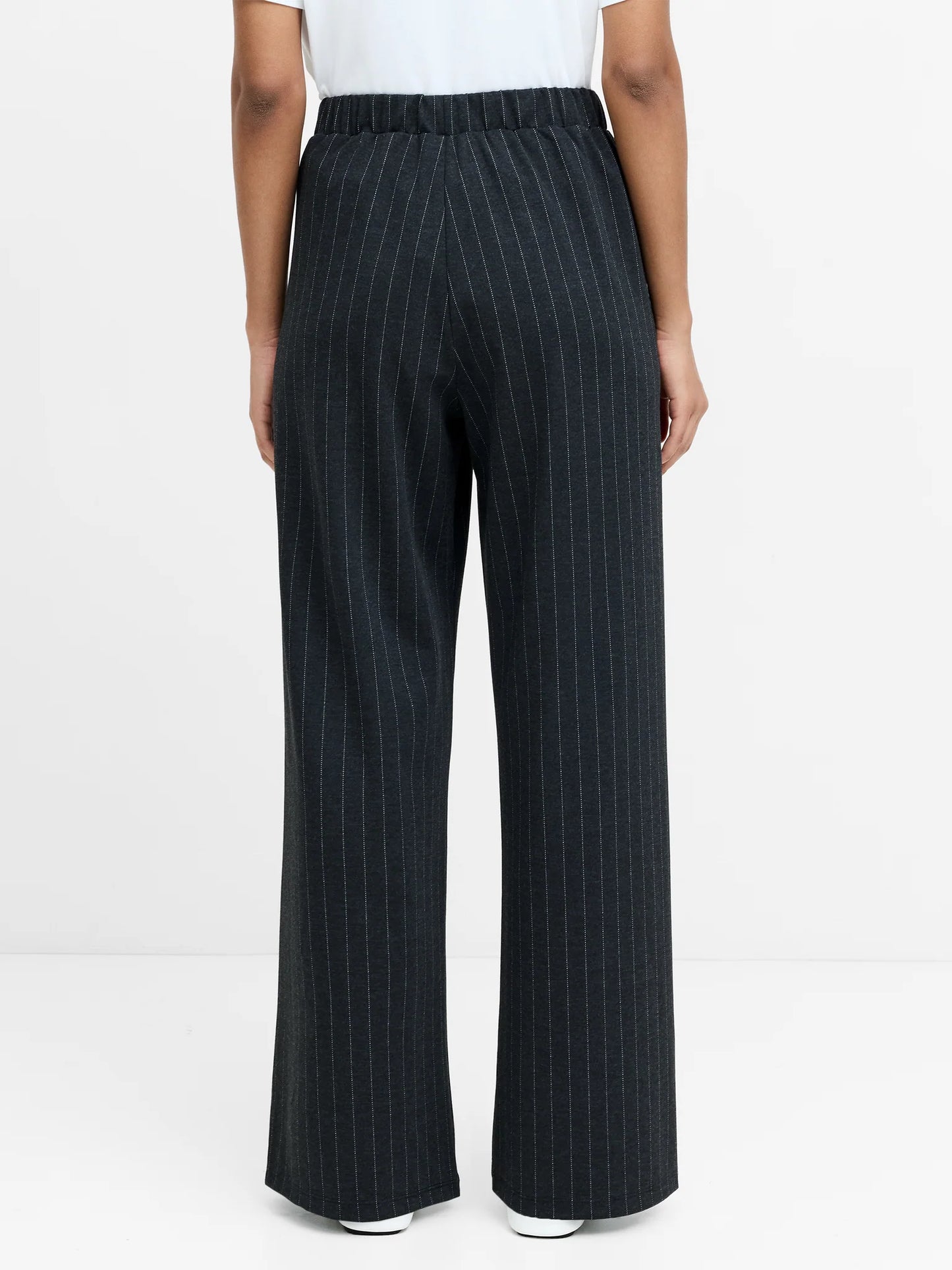 French Connection Sarai Grey Pinstripe Pull-On Wide Leg Trousers